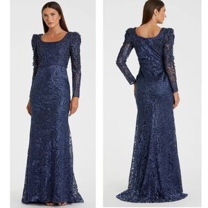 MAC DUGGAL Embroidered Lace Appliqué Beaded Long Sleeve Trumpet Gown Maxi size 6